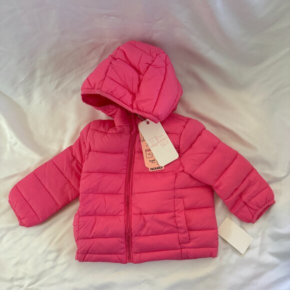 Girls Urban Republic Packable Puffer Coat with Hood, Pink